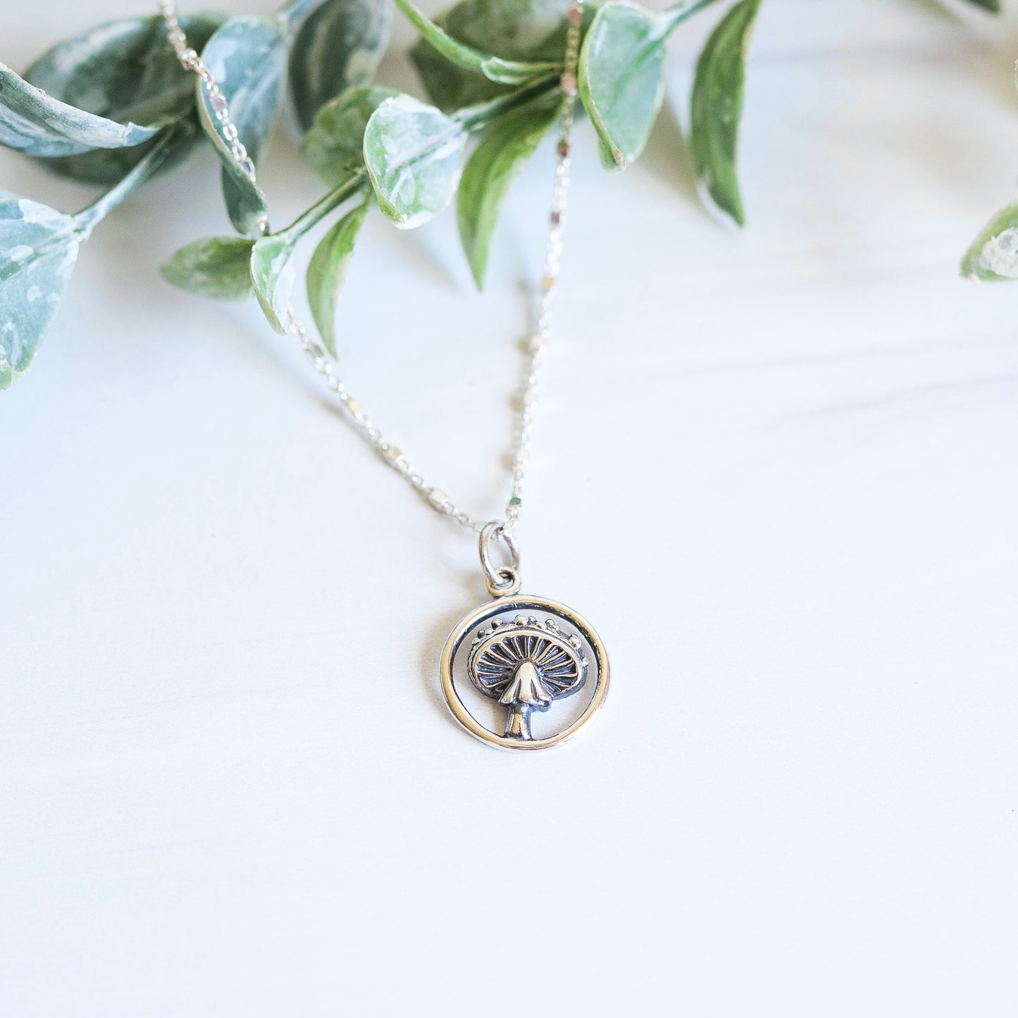 Tiny Agaric Mushroom Necklace Silver