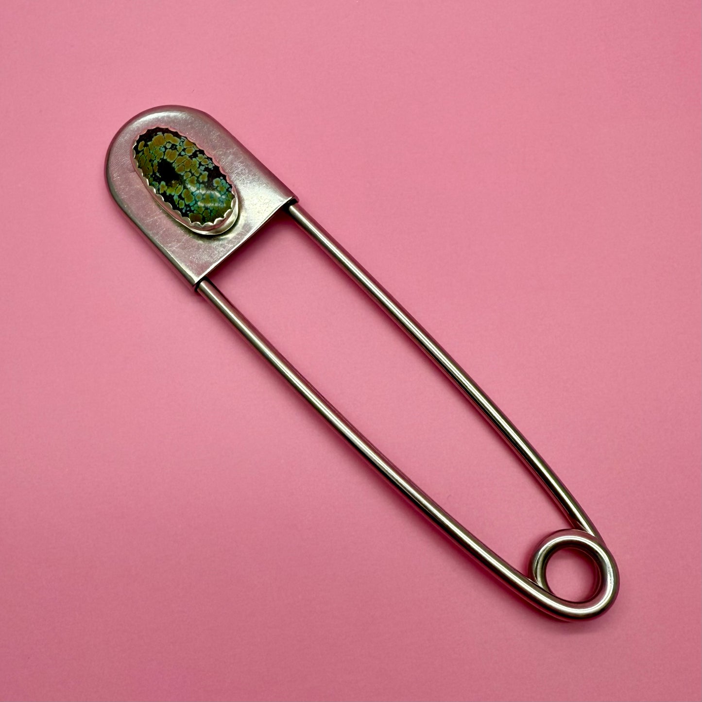 Coachella Silver & Turquoise Jumbo Safety Pin
