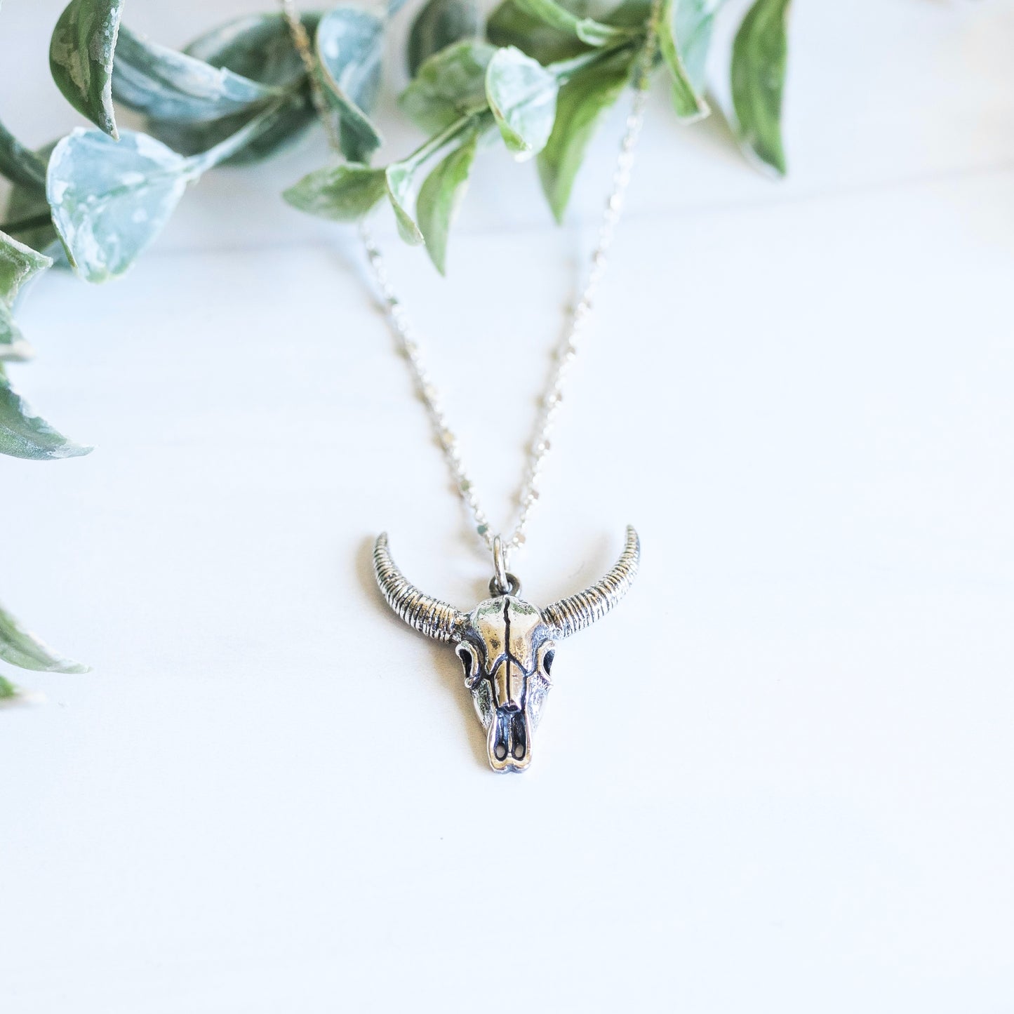 Cow Skull Necklace Silver