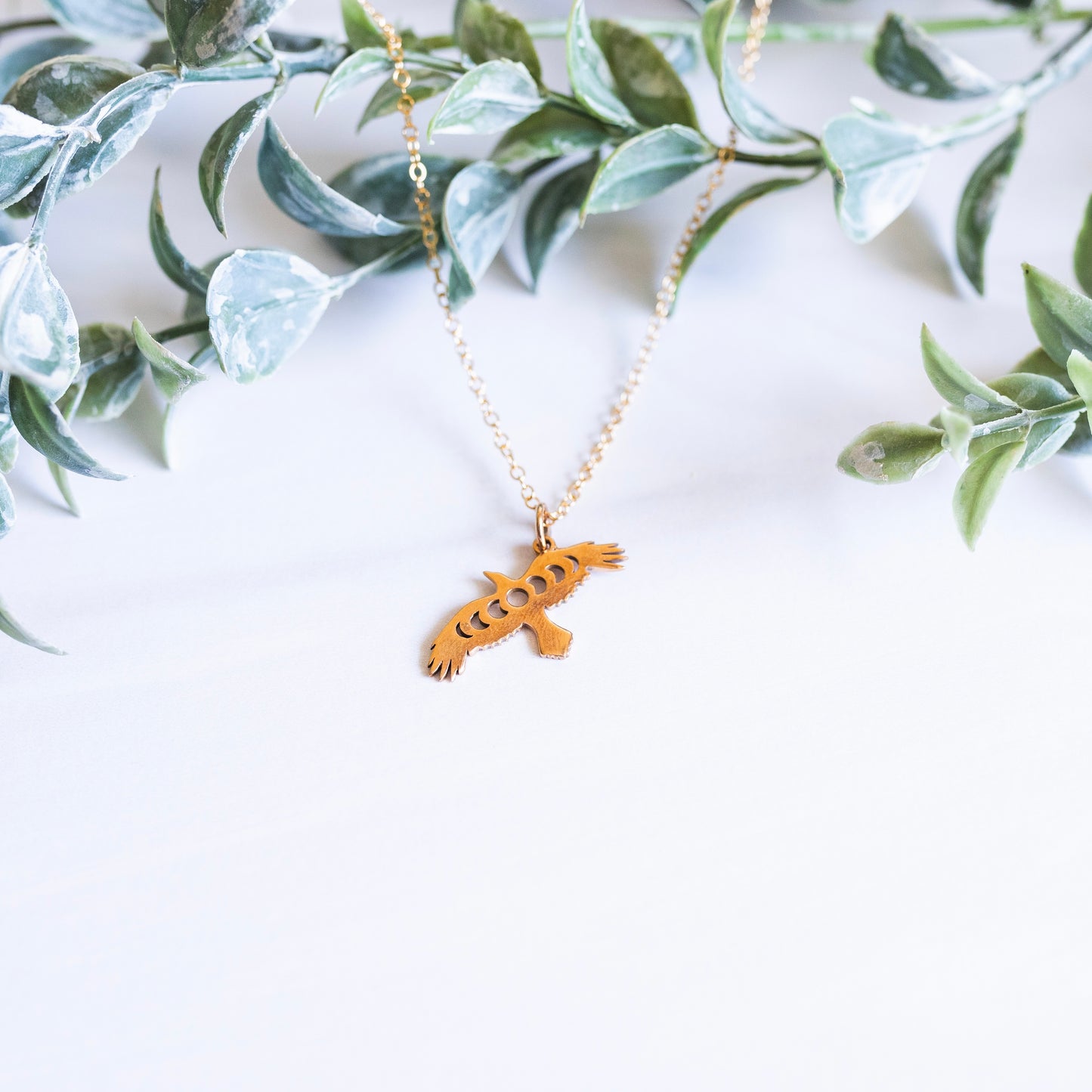 Moon Phase Raven Necklace Gold