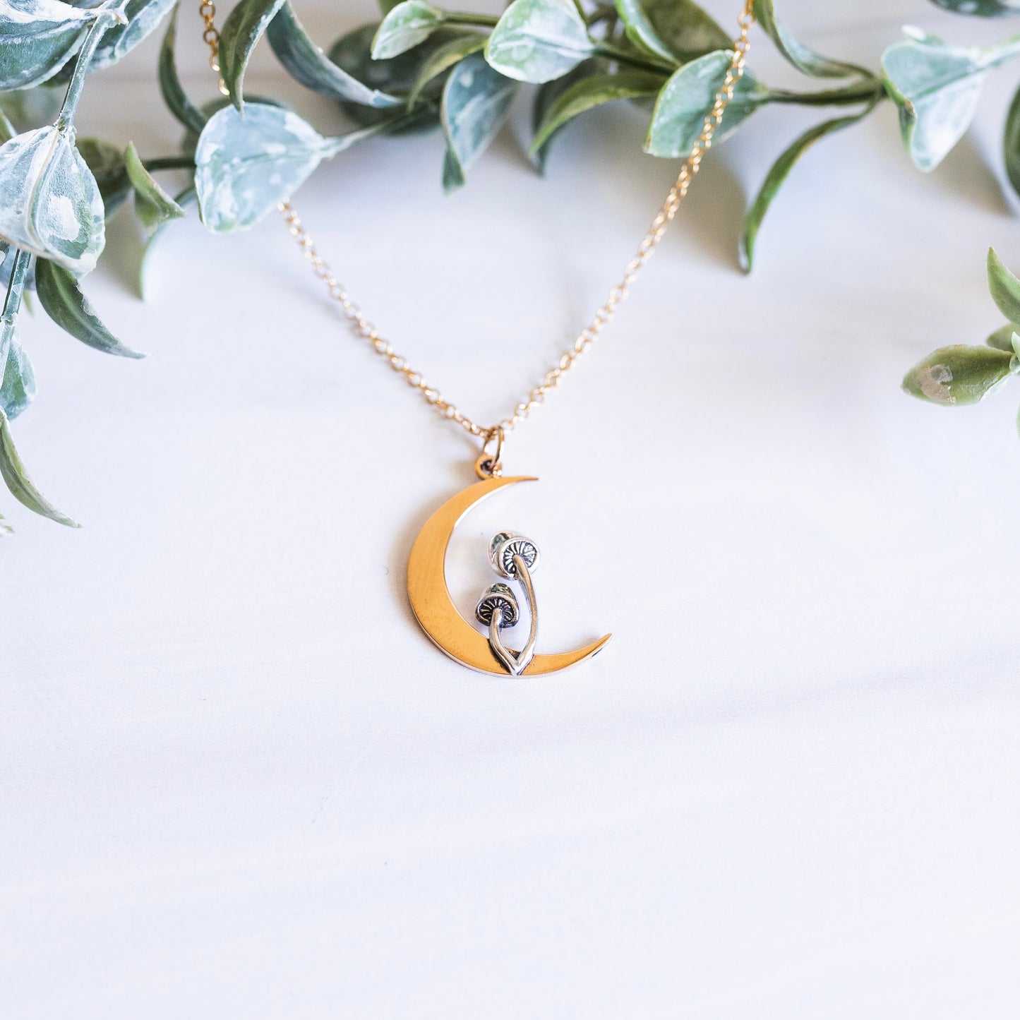 Crescent Moon Mushroom Necklace