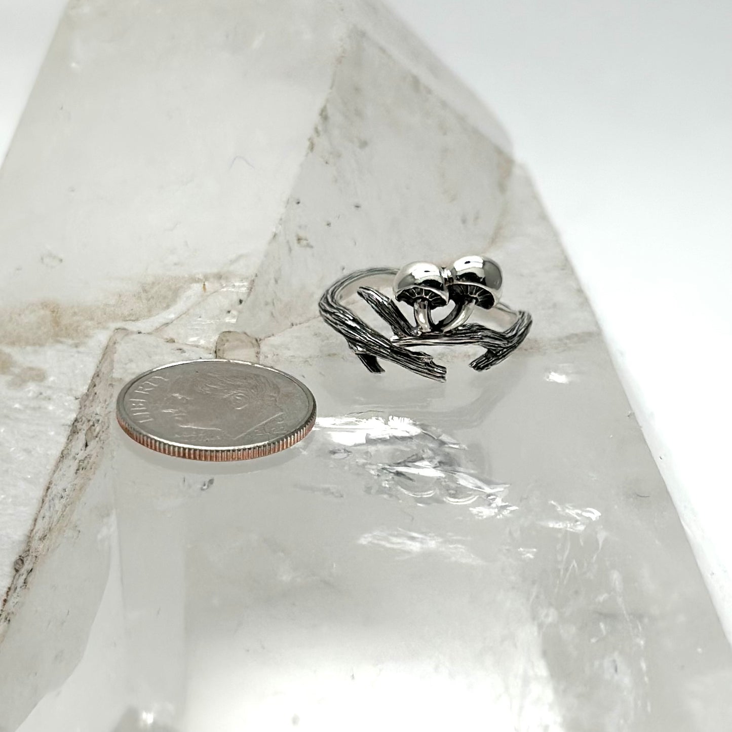 Silver Mushroom & Branch Adjustable Ring