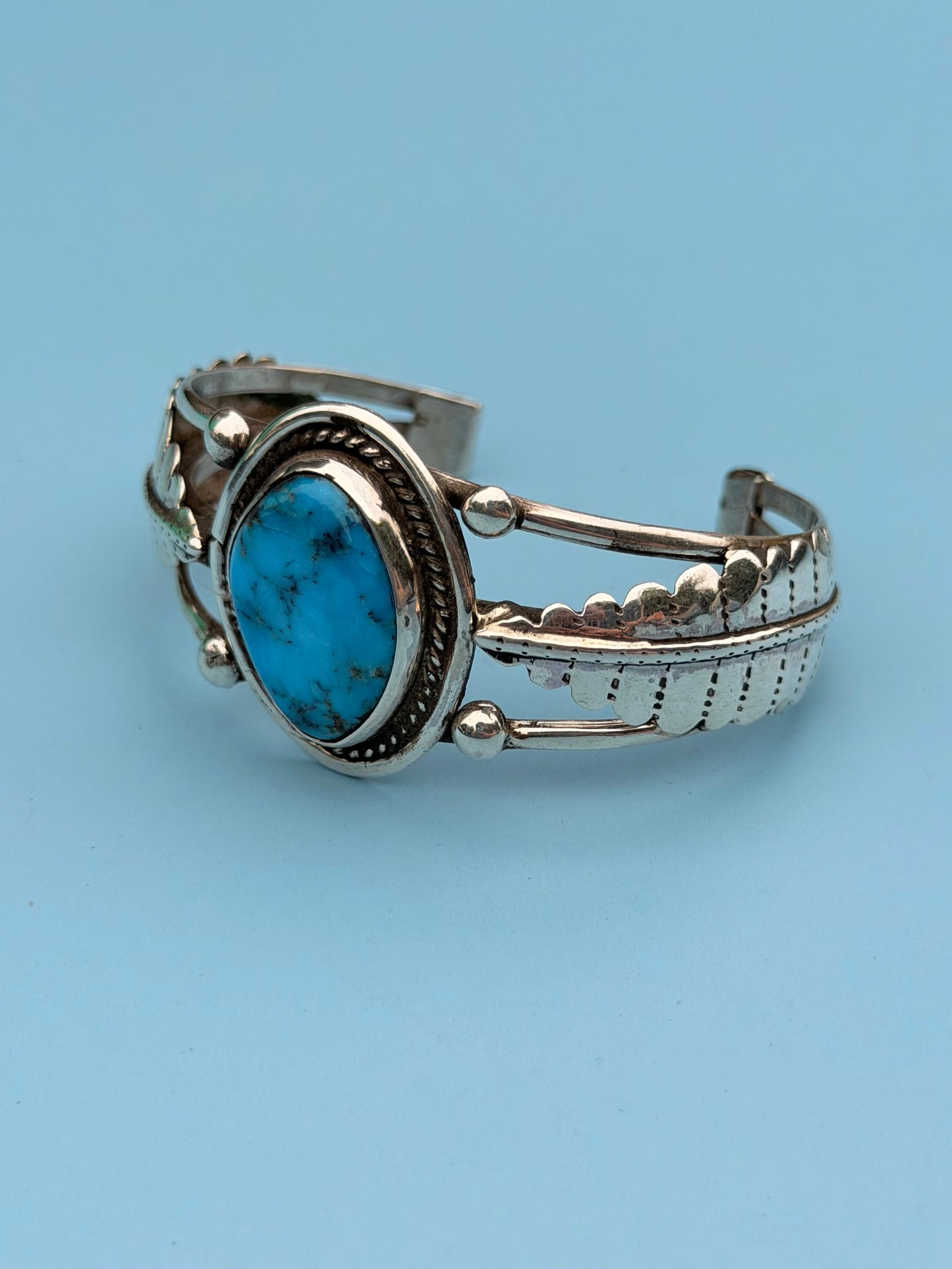 Old Pawn Native American Turquoise Silver Cuff
