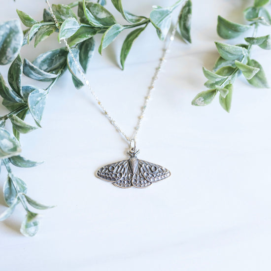 Realistic Moth Necklace Silver