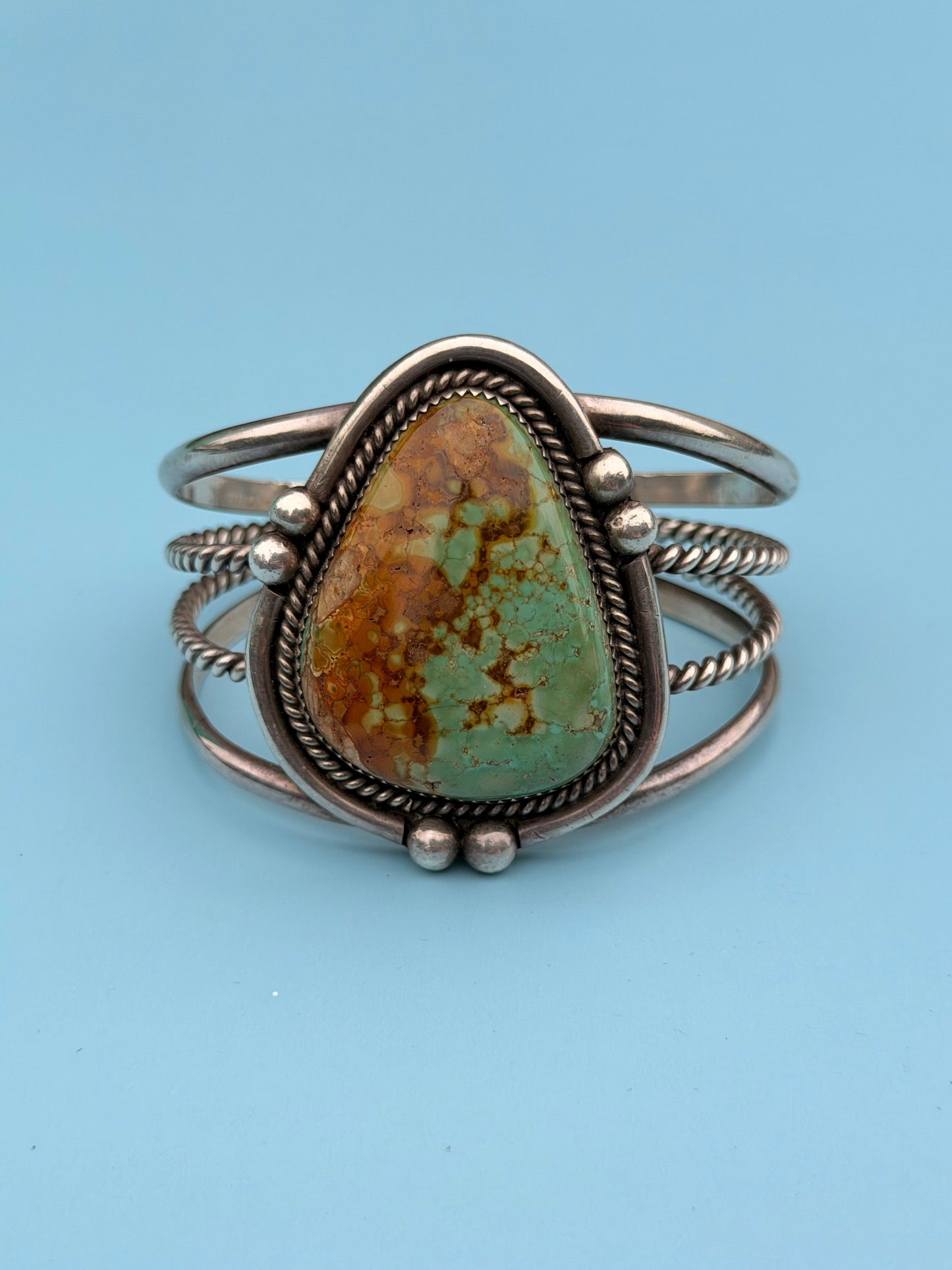 "Neetha Bay" Sterling Silver Vintage Green Turquoise Cuff
