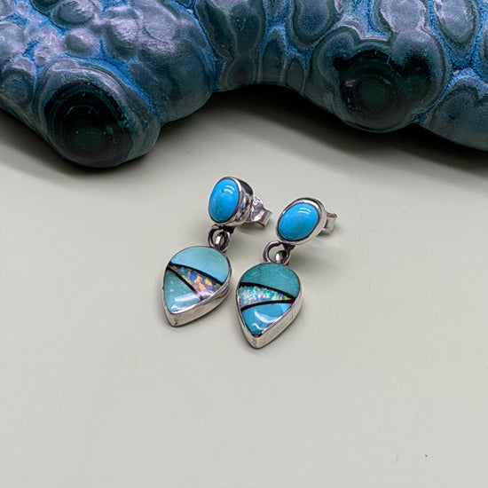 T. Wilson Vintage Sleeping Beauty Turquoise & Opal Inlaid Earrings