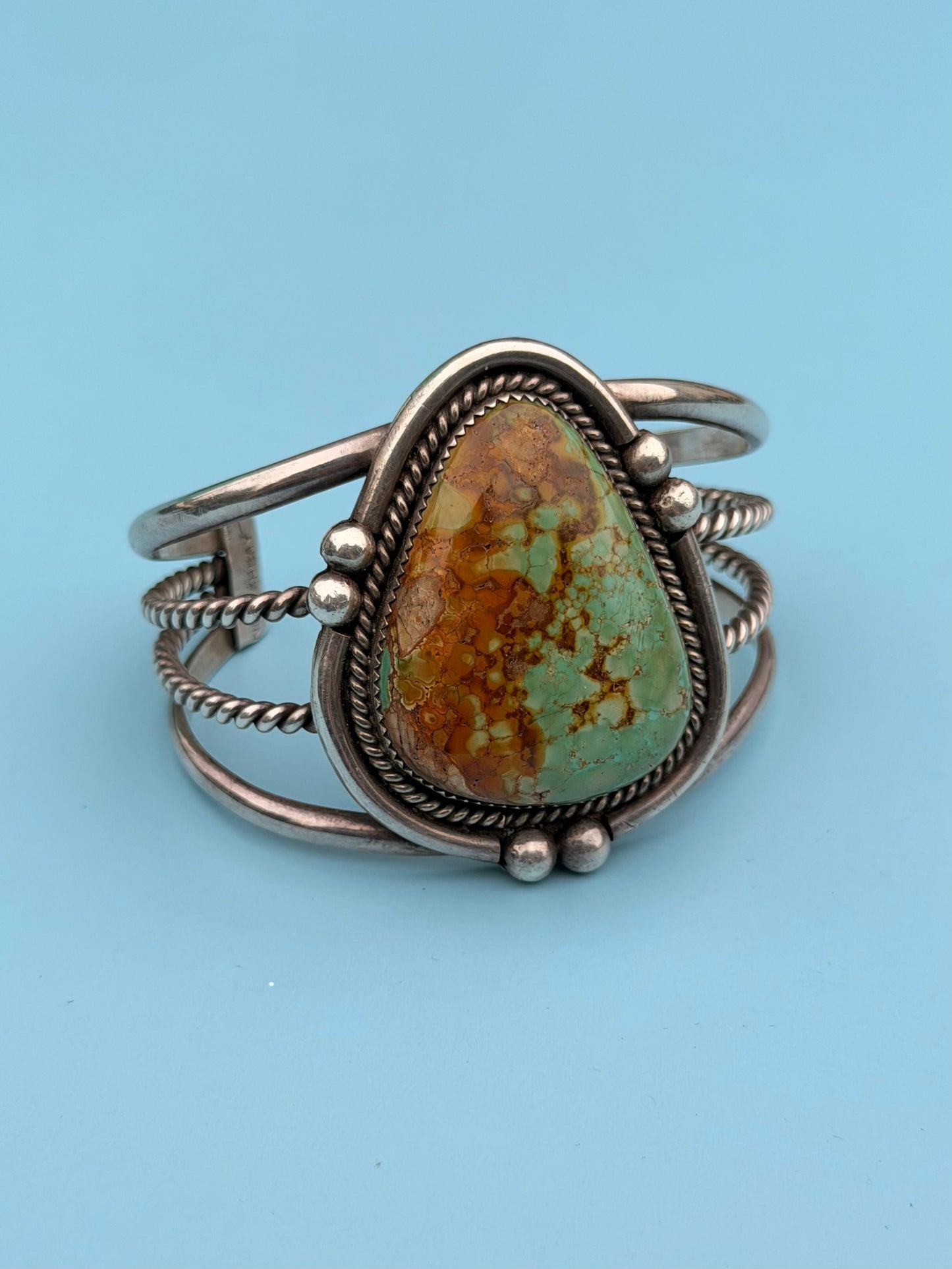 "Neetha Bay" Sterling Silver Vintage Green Turquoise Cuff