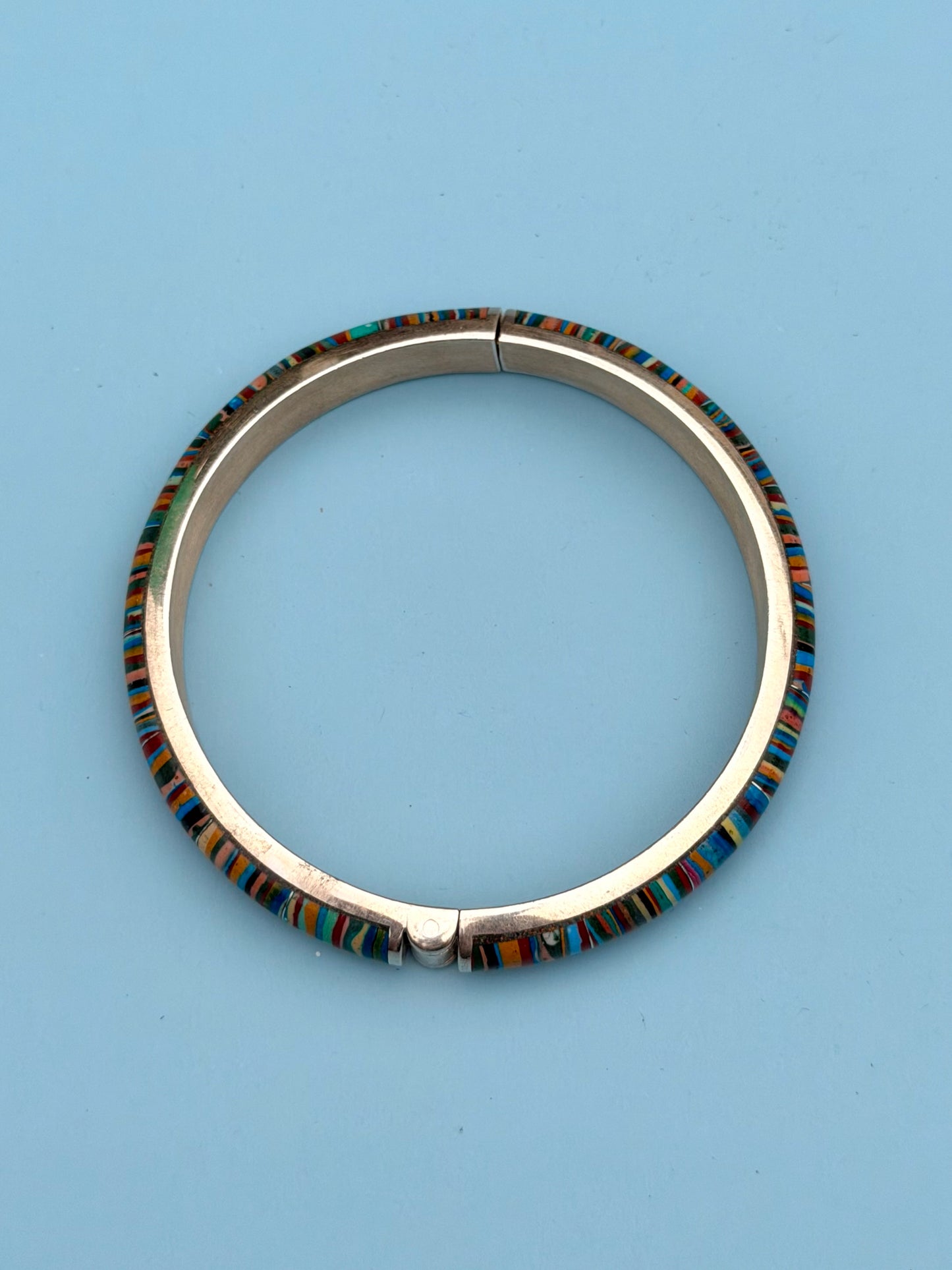 Gem Calsilica Sterling Silver Hinged Bangle