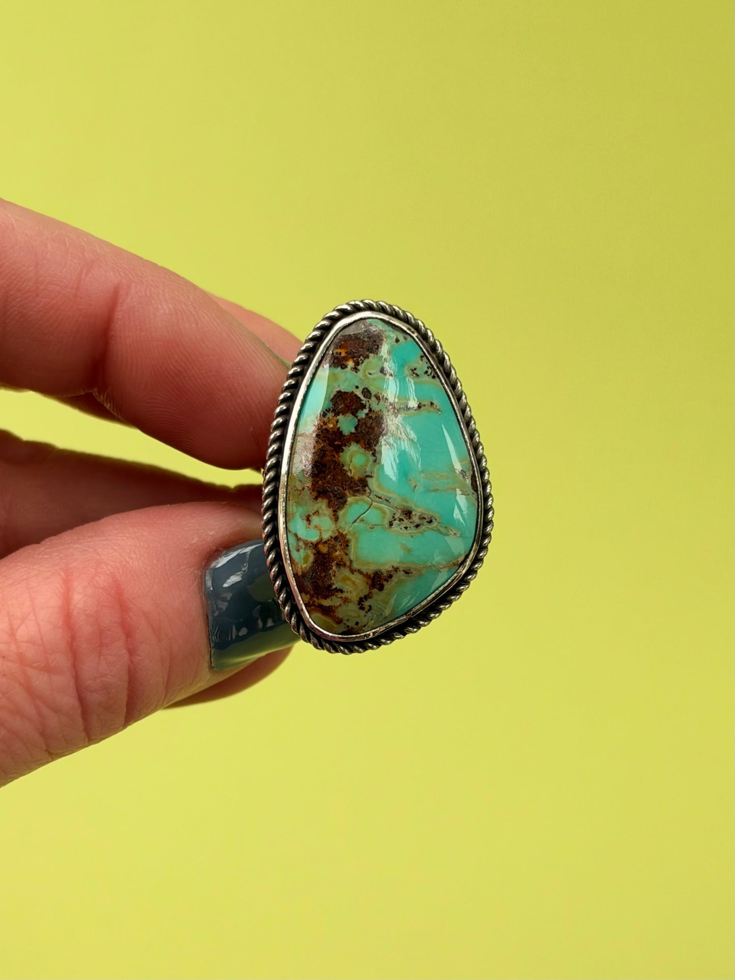 Mine-Sourced Kingman Turquoise Sterling Silver Monarch Ring Size 8.75