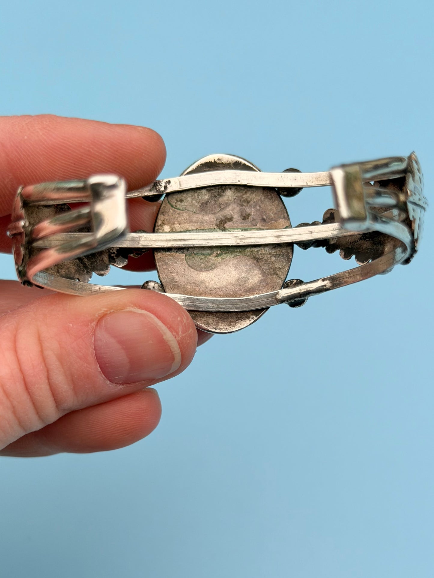 Old Pawn Native American Turquoise Silver Cuff
