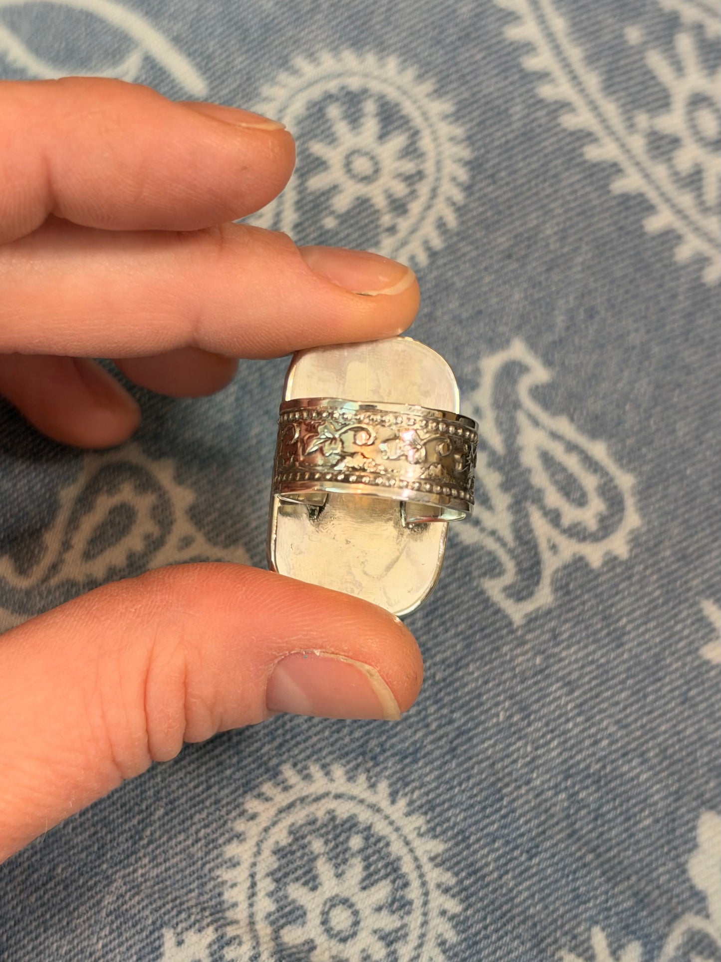Hand-Cut Turquoise Sterling Silver Ring Size 9