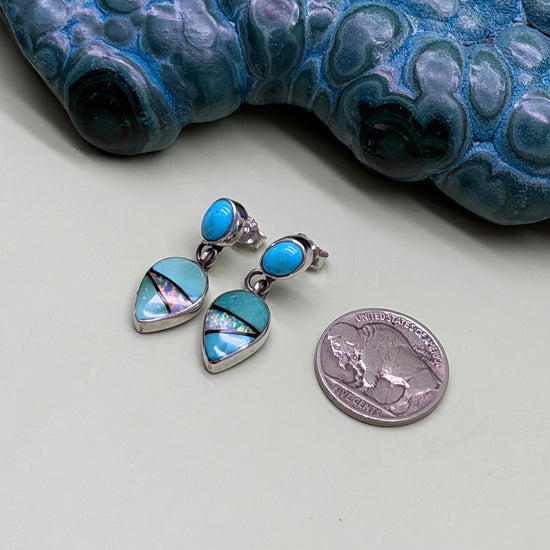 T. Wilson Vintage Sleeping Beauty Turquoise & Opal Inlaid Earrings