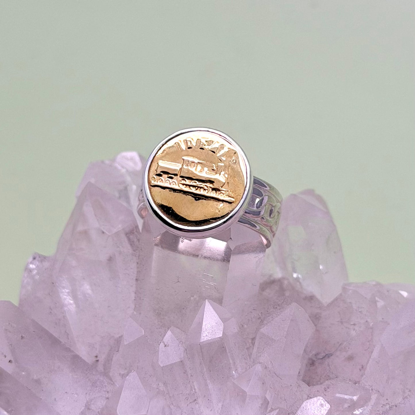 “Ideal” Union Button Sterling Silver Ring Size 9.5