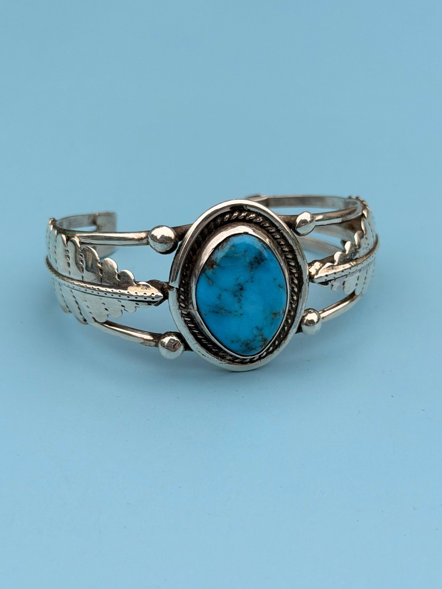 Old Pawn Native American Turquoise Silver Cuff