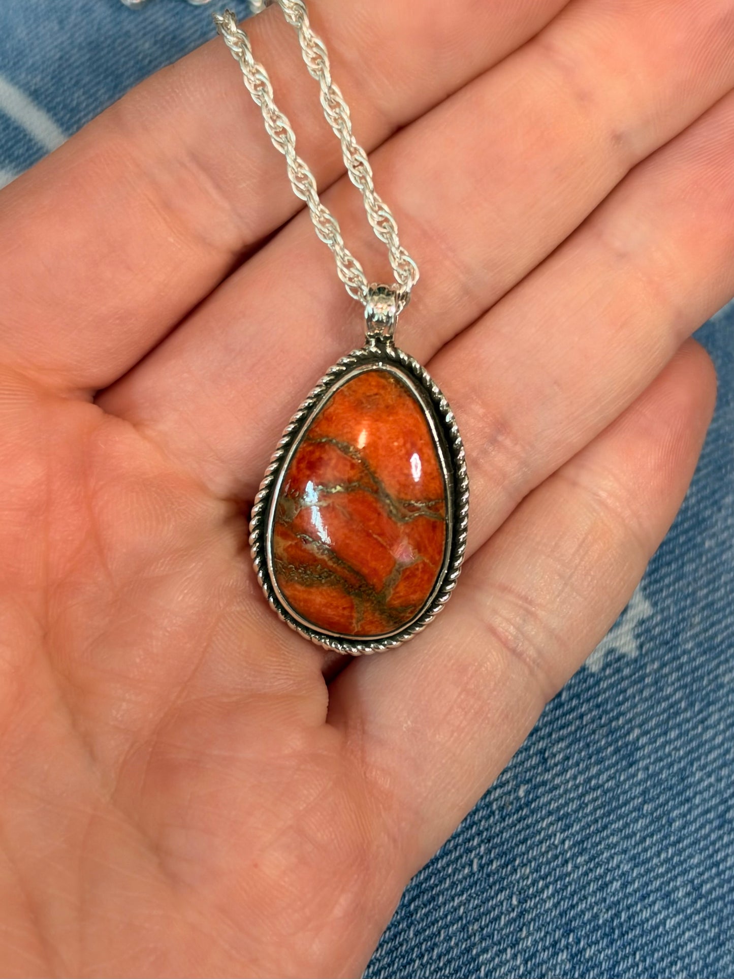 Desert Ember Hand-Cut Coral Sterling Silver Necklace