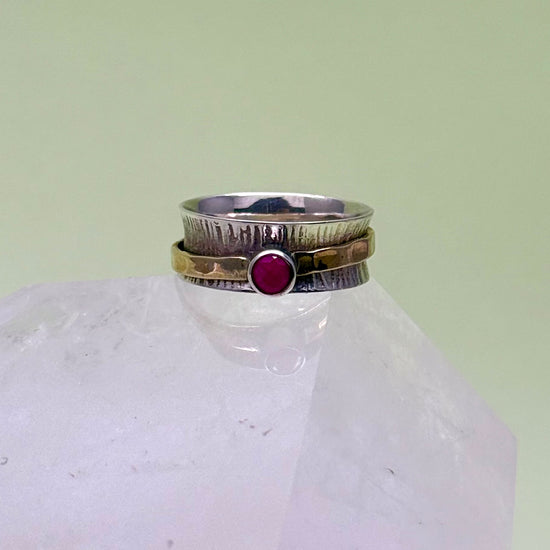 Ruby Brass & Sterling Spinner Ring
