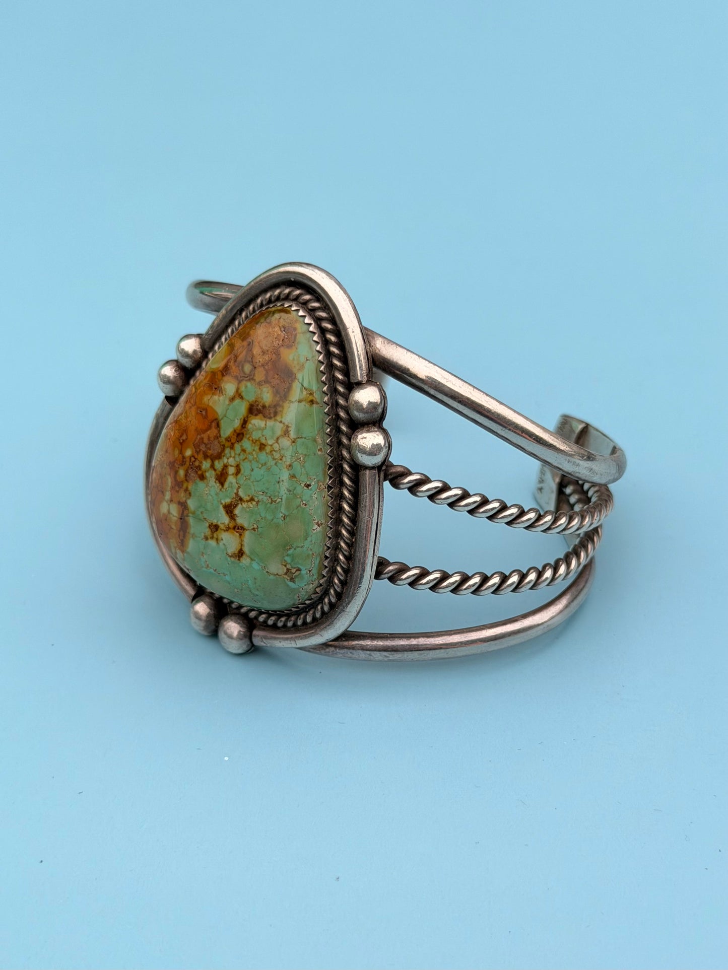 "Neetha Bay" Sterling Silver Vintage Green Turquoise Cuff