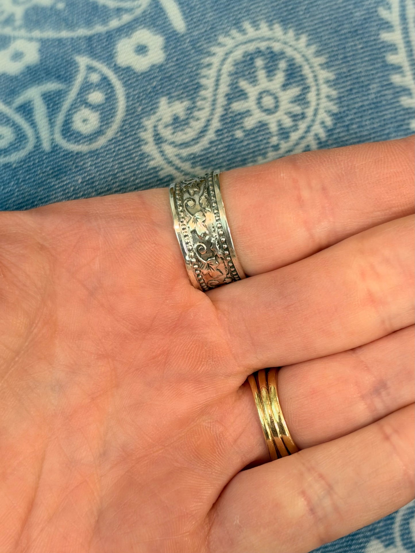 Hand-Cut Turquoise Sterling Silver Ring Size 9
