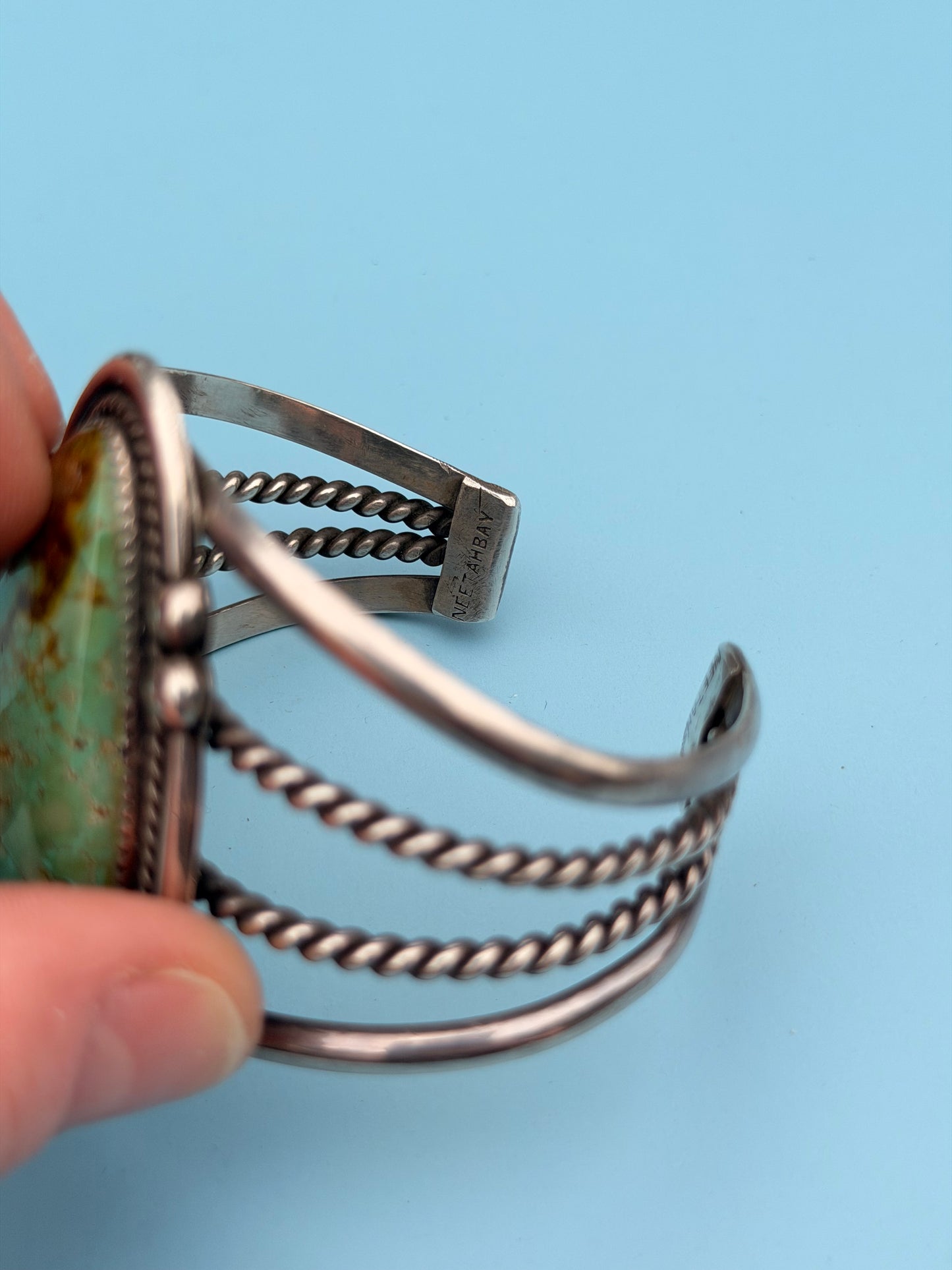 "Neetha Bay" Sterling Silver Vintage Green Turquoise Cuff
