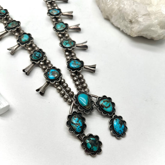 SQUASH BLOSSOM Large Royston Turquoise & Silver Necklace – Love Street  Vintage