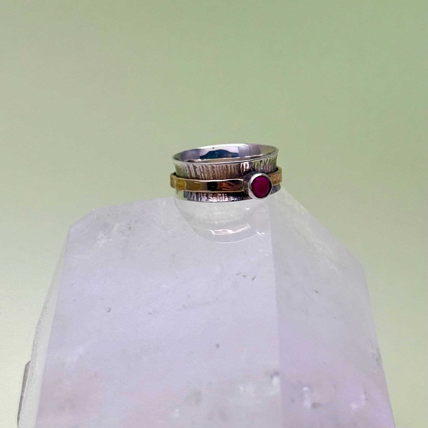 Ruby Brass & Sterling Spinner Ring