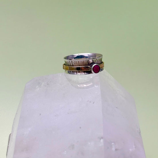 Ruby Brass & Sterling Spinner Ring