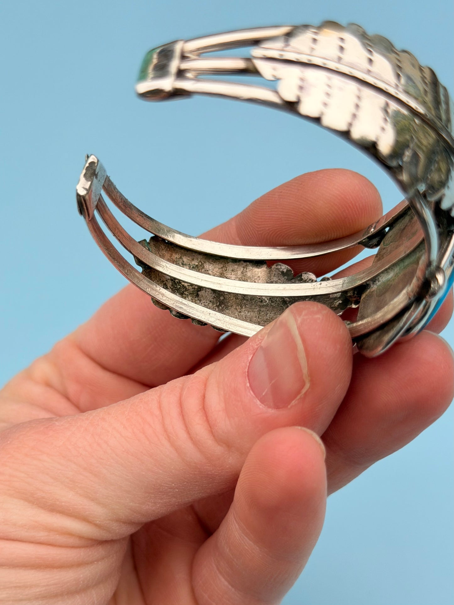 Old Pawn Native American Turquoise Silver Cuff