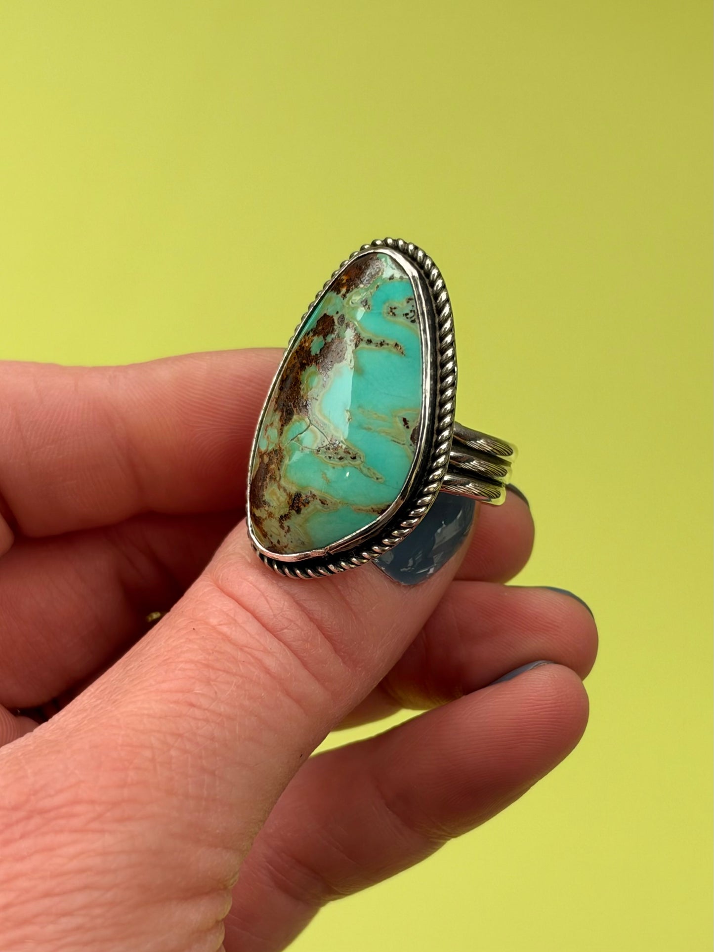 Mine-Sourced Kingman Turquoise Sterling Silver Monarch Ring Size 8.75