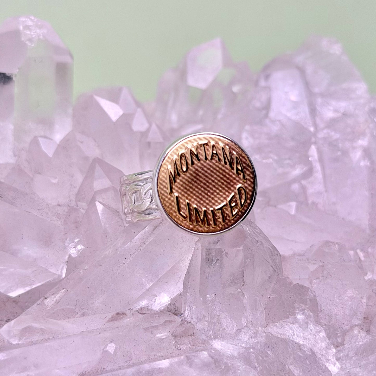 “Montana Limited” Union Button Sterling Silver Ring Size 10
