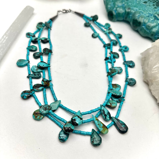Stunning Vintage Navajo Old Kingman Turquoise Necklace Jacla Native Am –  Nativo Arts