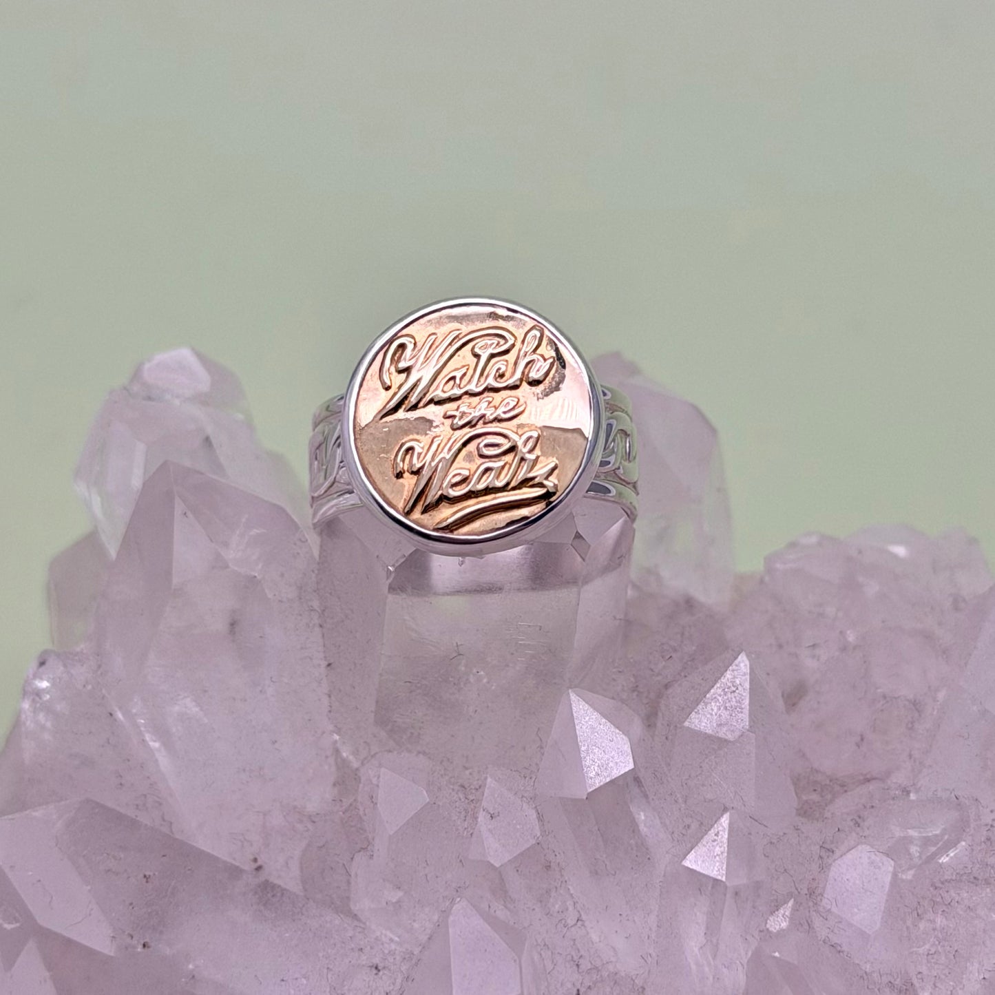 “Watch the Wear” Union Button Sterling Silver Ring Size 9.5