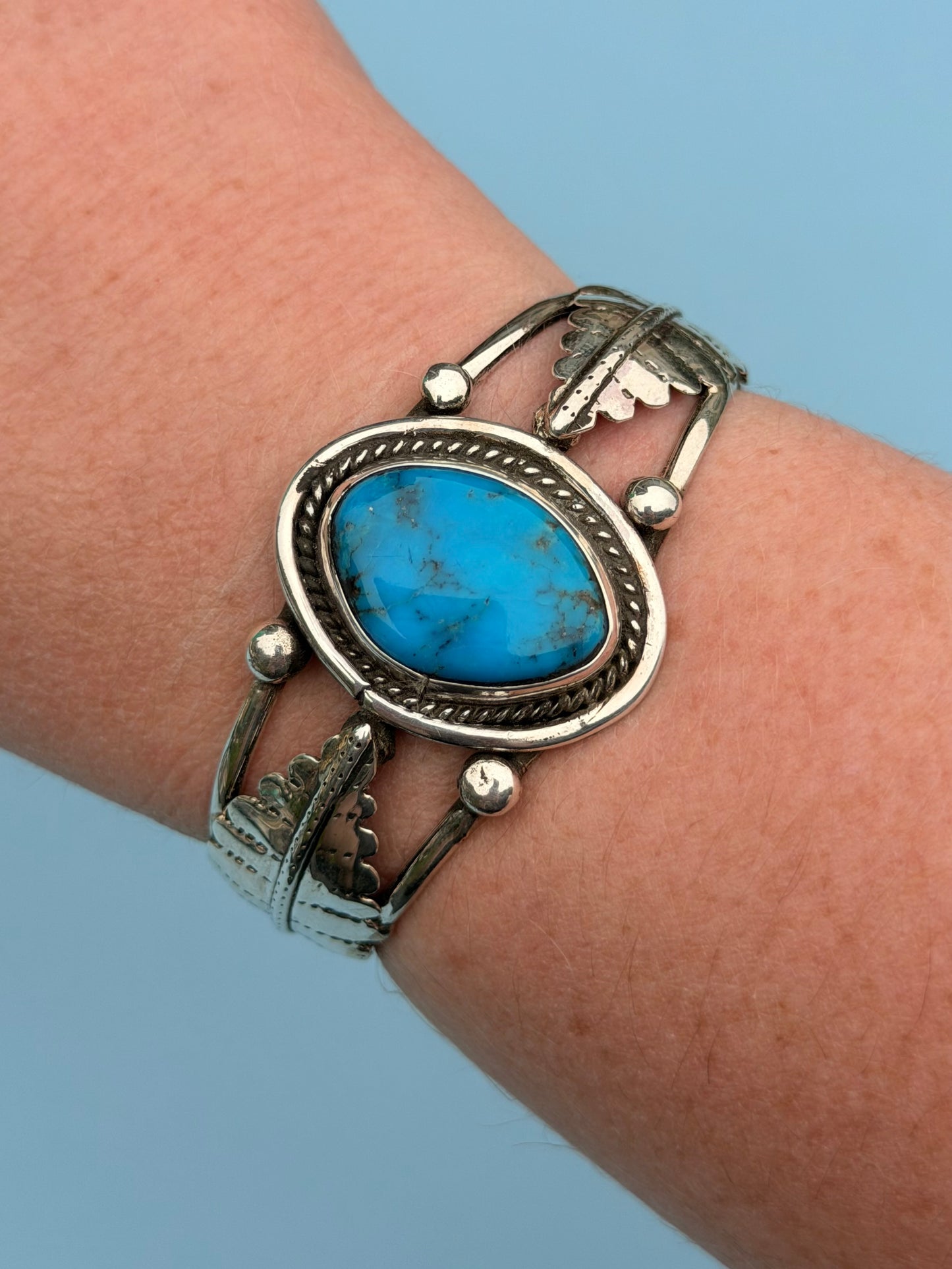 Old Pawn Native American Turquoise Silver Cuff