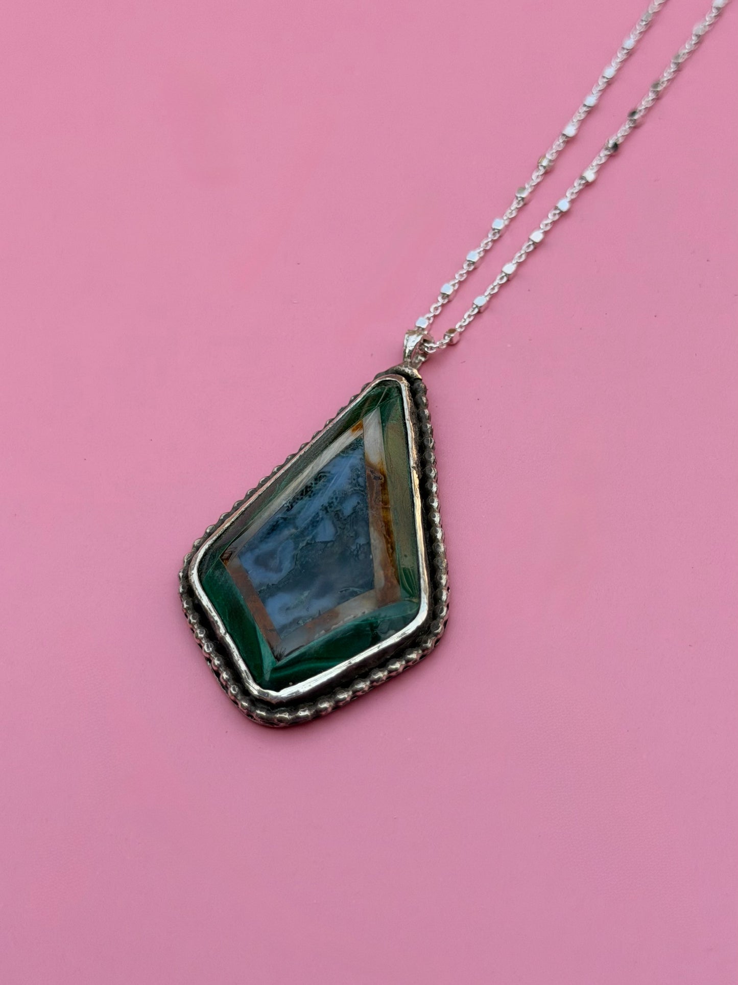 Jade, Moss Agate, & Petrified Wood Intarsia Necklace