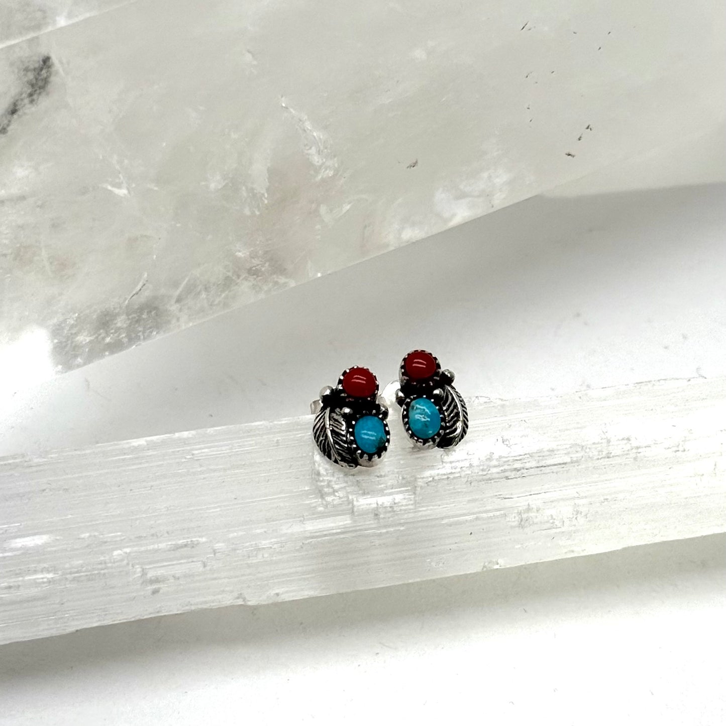 Amarillo Coral & Turquoise Stud Earrings