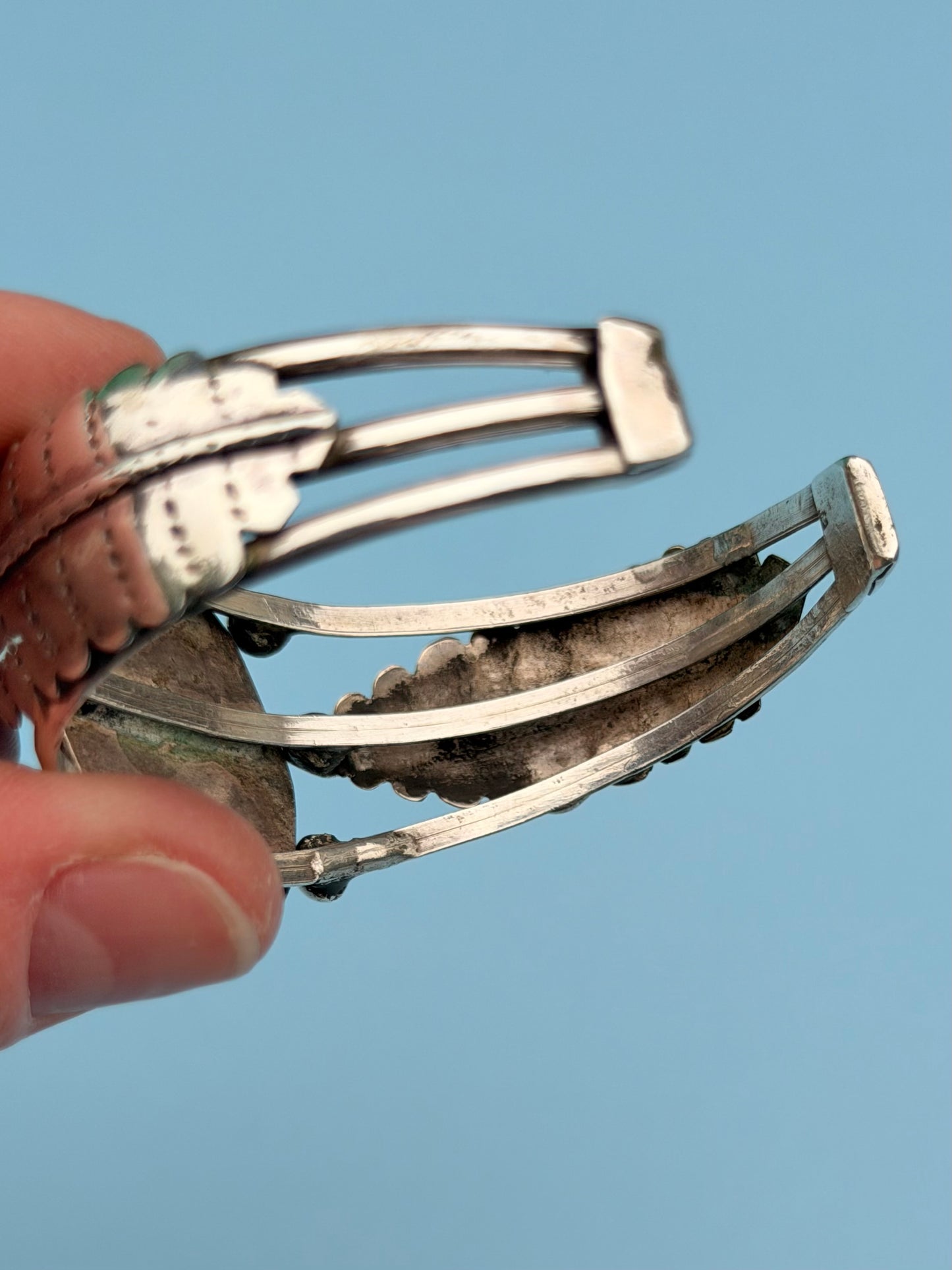 Old Pawn Native American Turquoise Silver Cuff