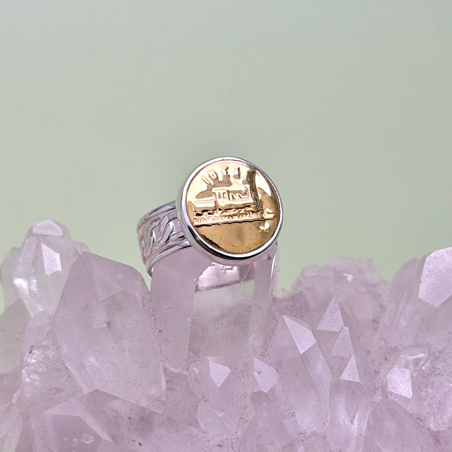 “Ideal” Union Button Sterling Silver Ring Size 9.5