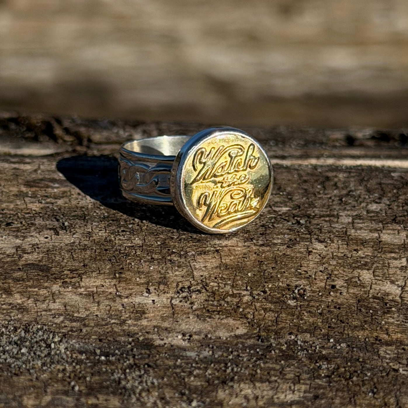 “Watch the Wear” Union Button Sterling Silver Ring Size 9.5