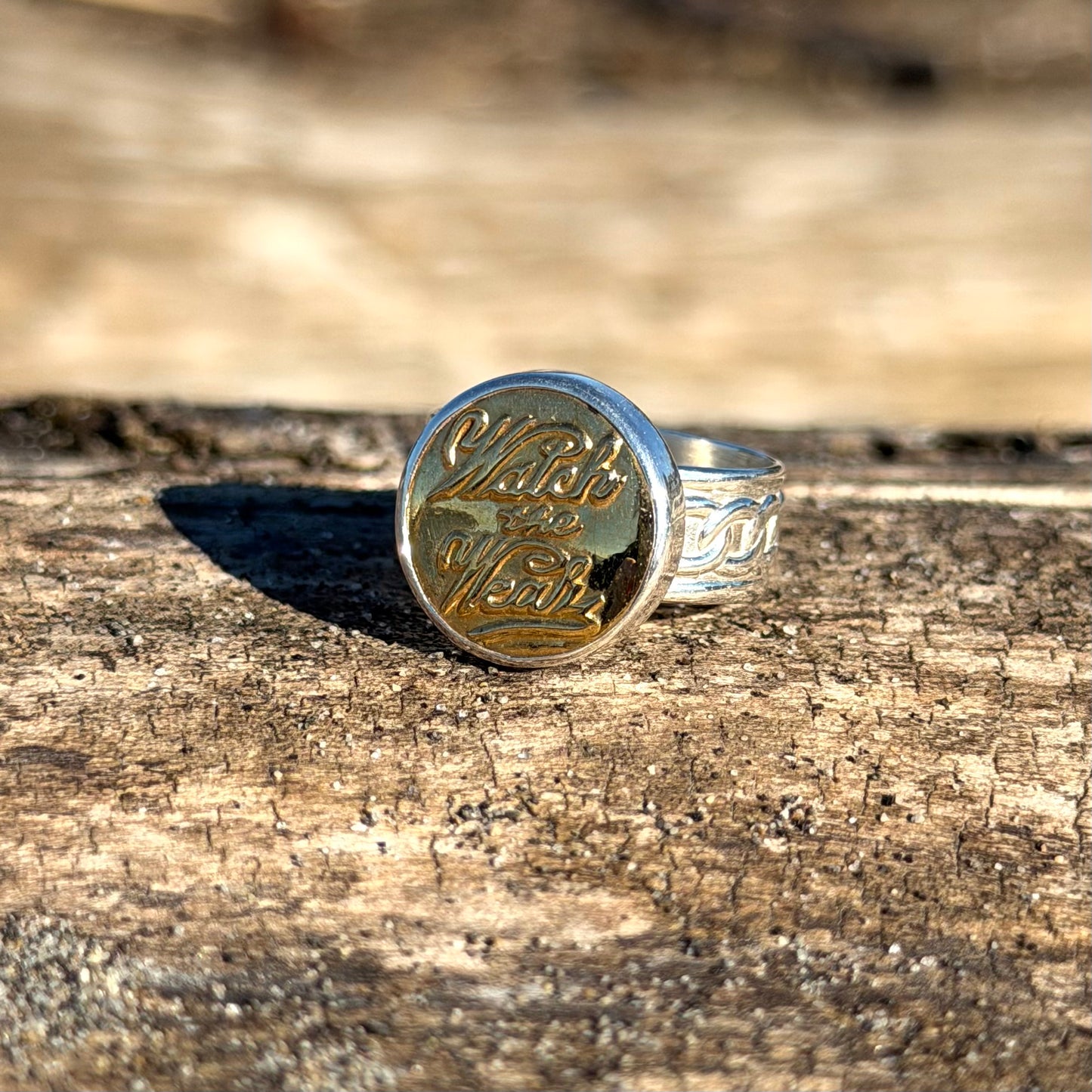 “Watch the Wear” Union Button Sterling Silver Ring Size 9.5