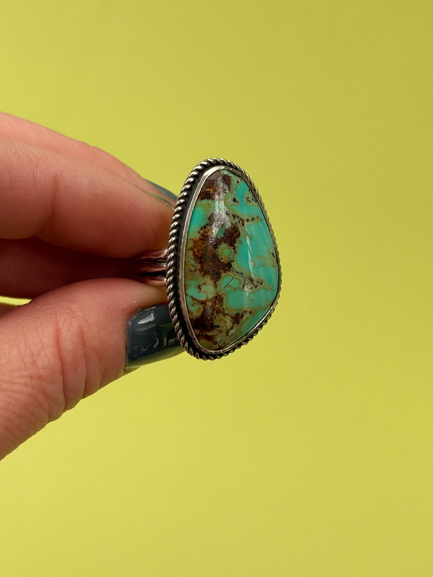 Mine-Sourced Kingman Turquoise Sterling Silver Monarch Ring Size 8.75