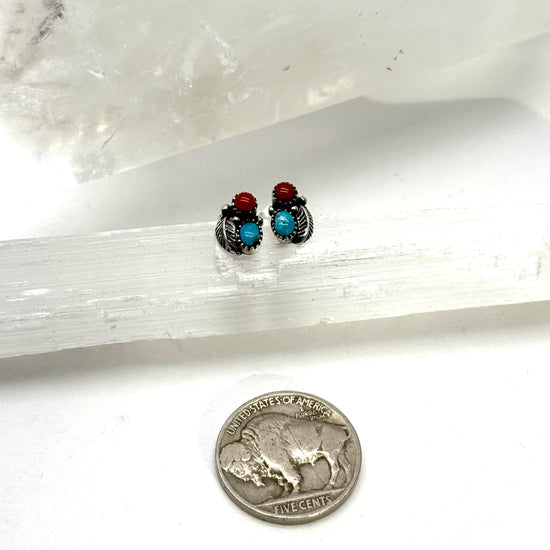 Amarillo Coral & Turquoise Stud Earrings