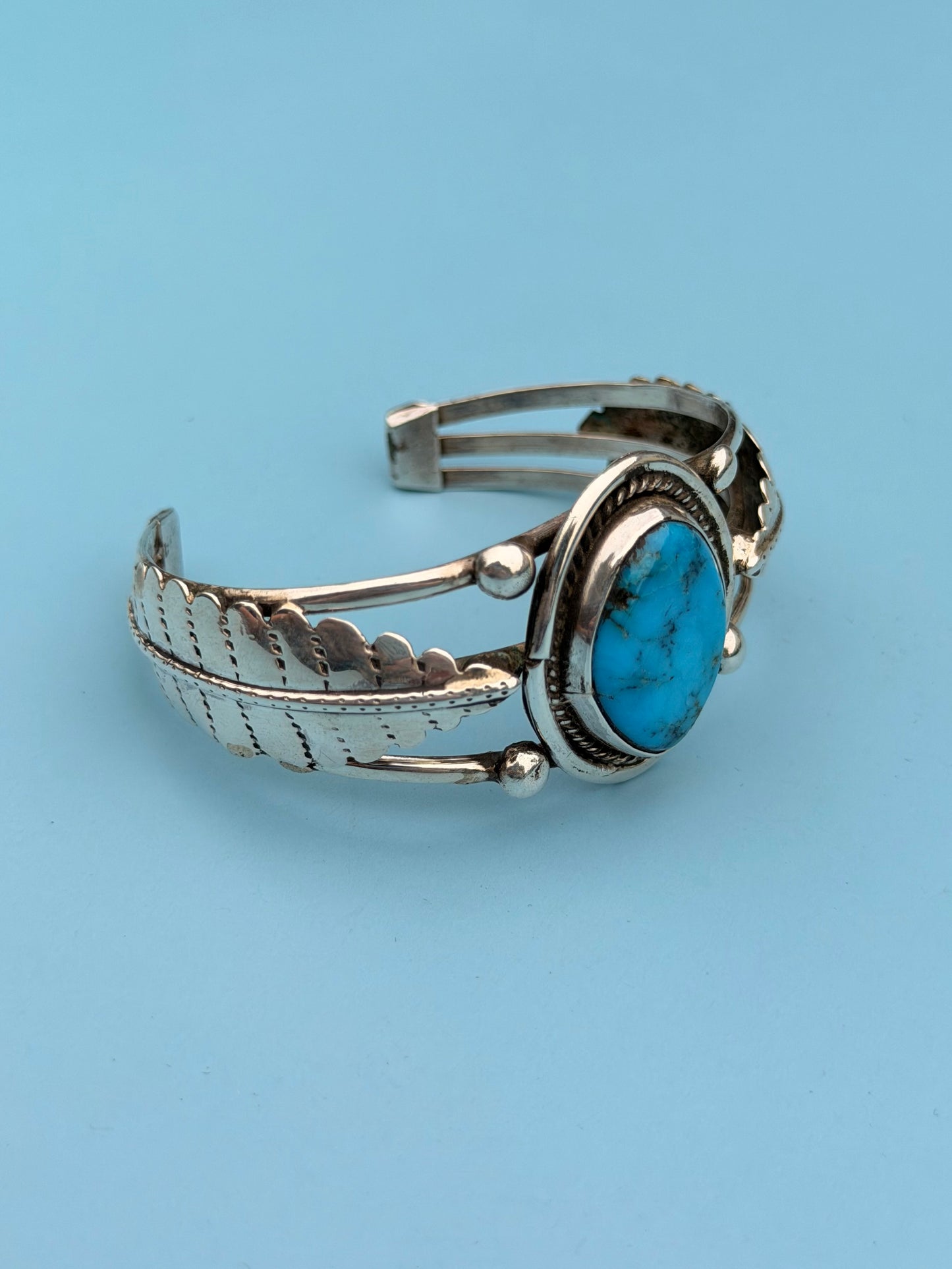 Old Pawn Native American Turquoise Silver Cuff