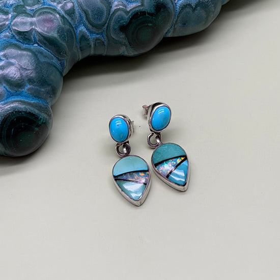 T. Wilson Vintage Sleeping Beauty Turquoise & Opal Inlaid Earrings