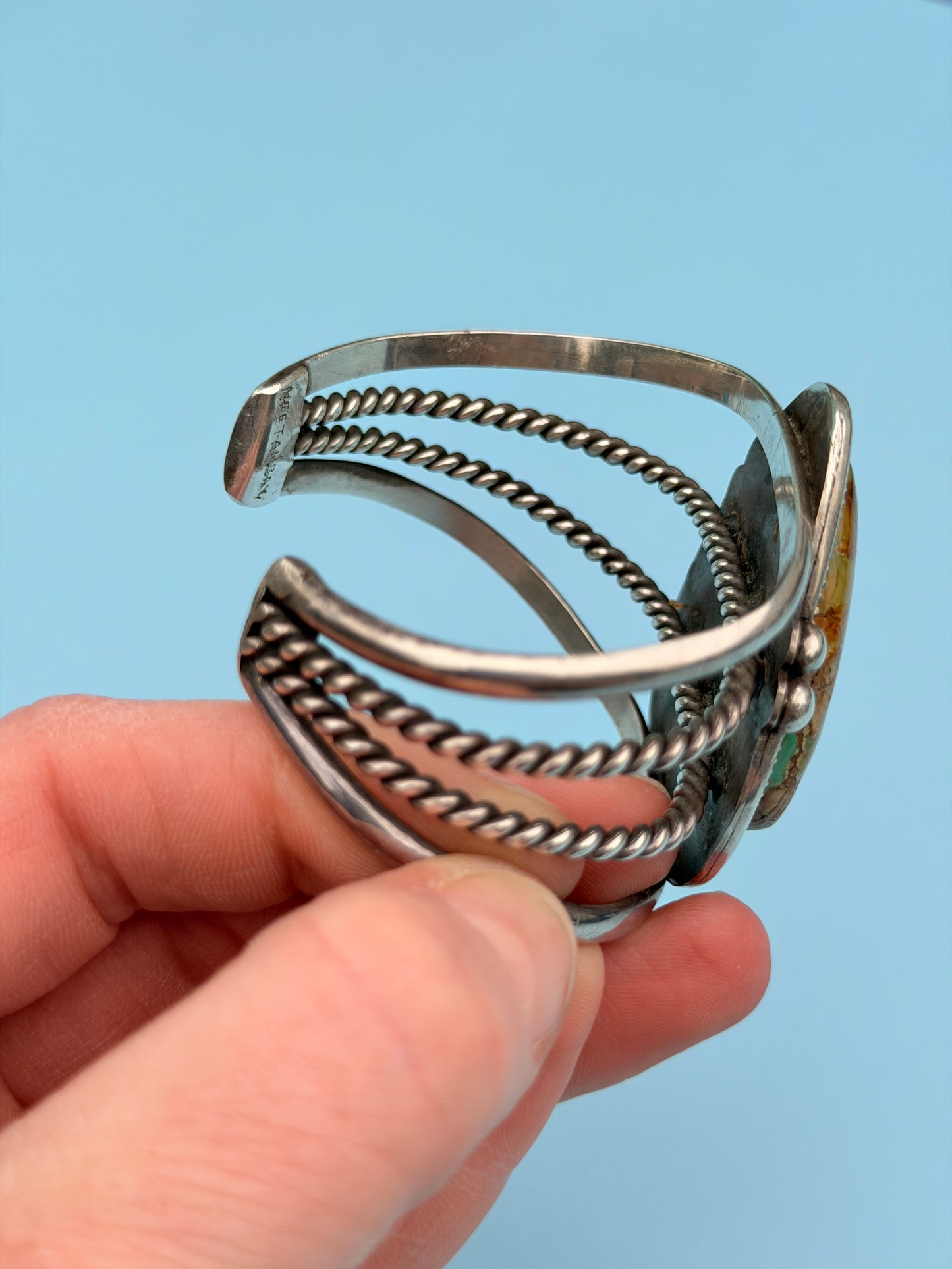 "Neetha Bay" Sterling Silver Vintage Green Turquoise Cuff