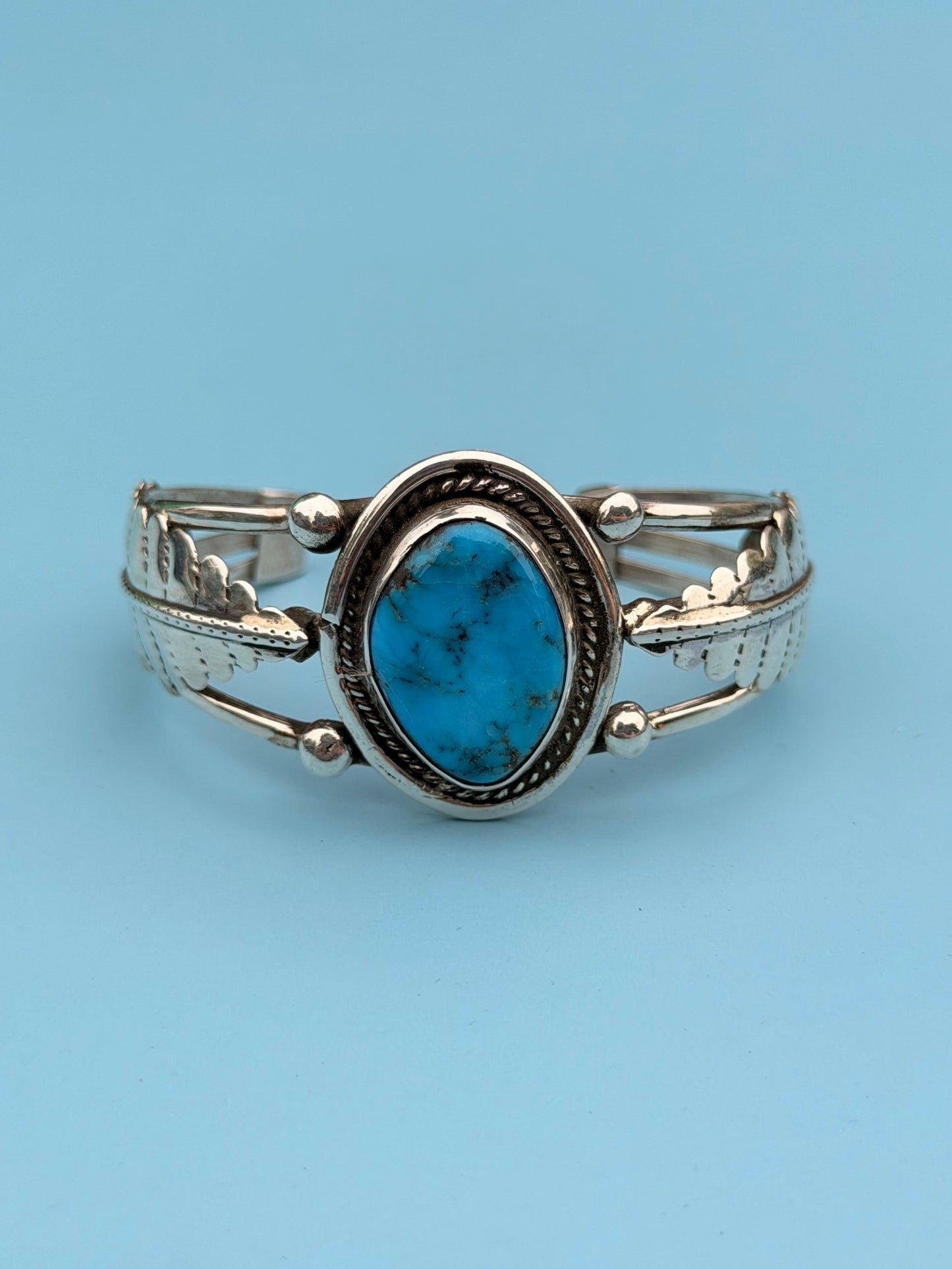Old Pawn Native American Turquoise Silver Cuff
