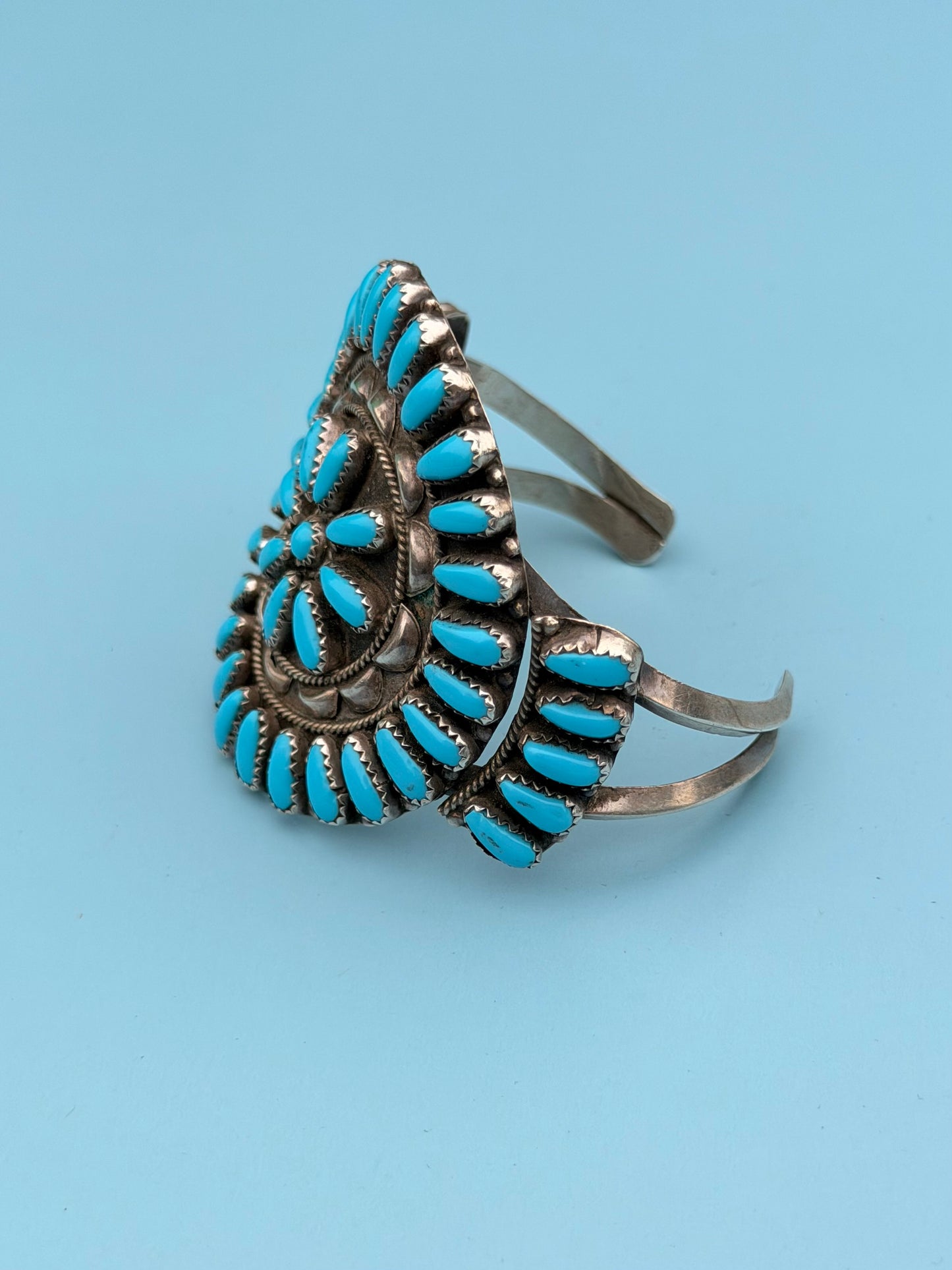 "P. Jones" Hallmark Turquoise Sterling Silver Zuni Cuff