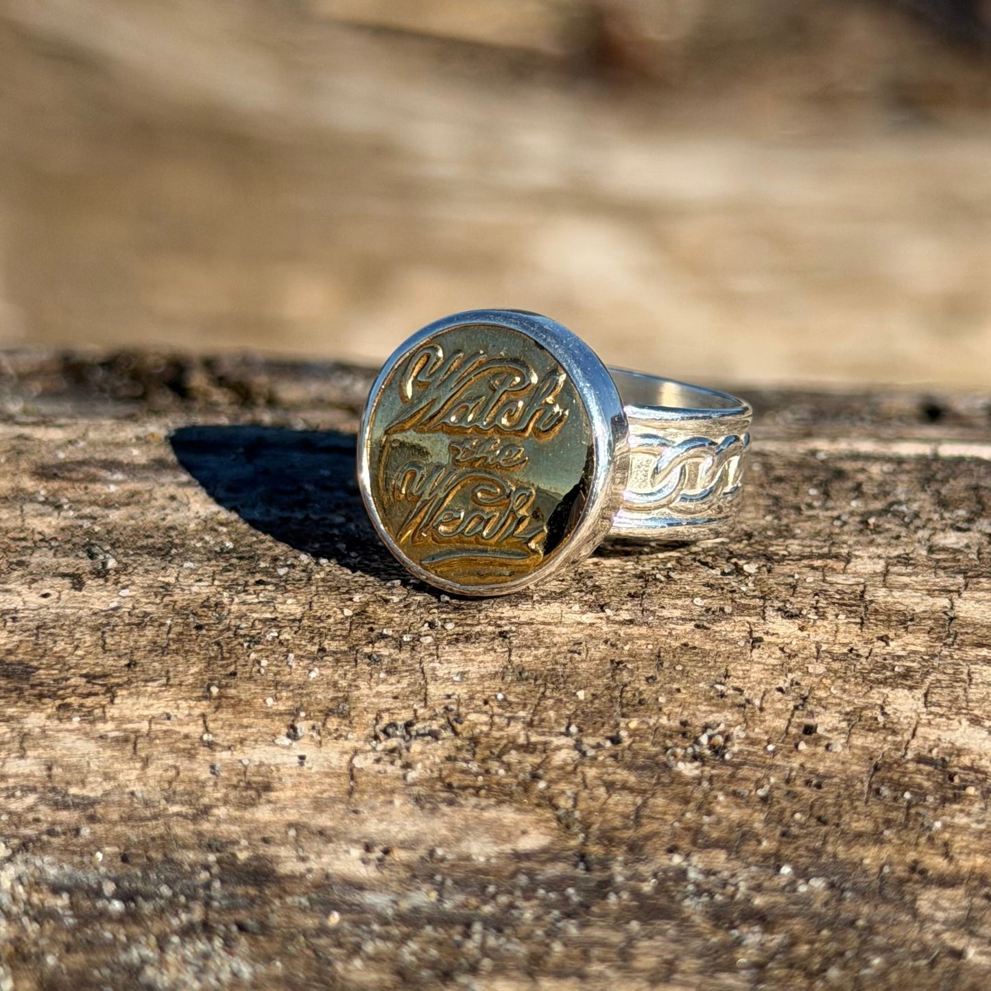 “Watch the Wear” Union Button Sterling Silver Ring Size 9.5