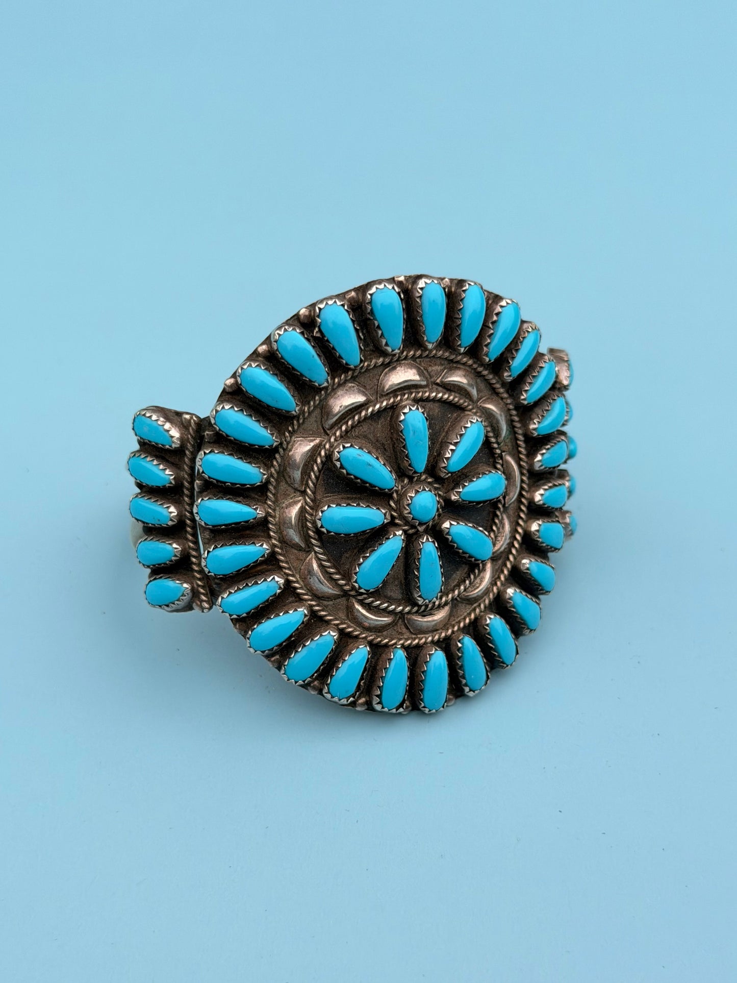 "P. Jones" Hallmark Turquoise Sterling Silver Zuni Cuff