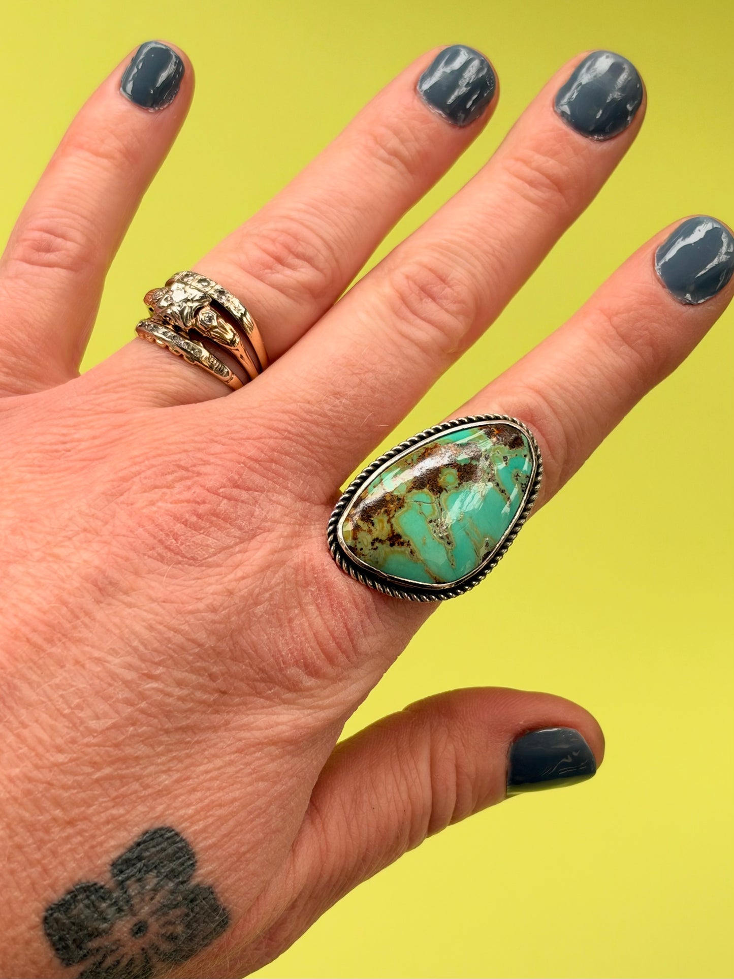 Mine-Sourced Kingman Turquoise Sterling Silver Monarch Ring Size 8.75