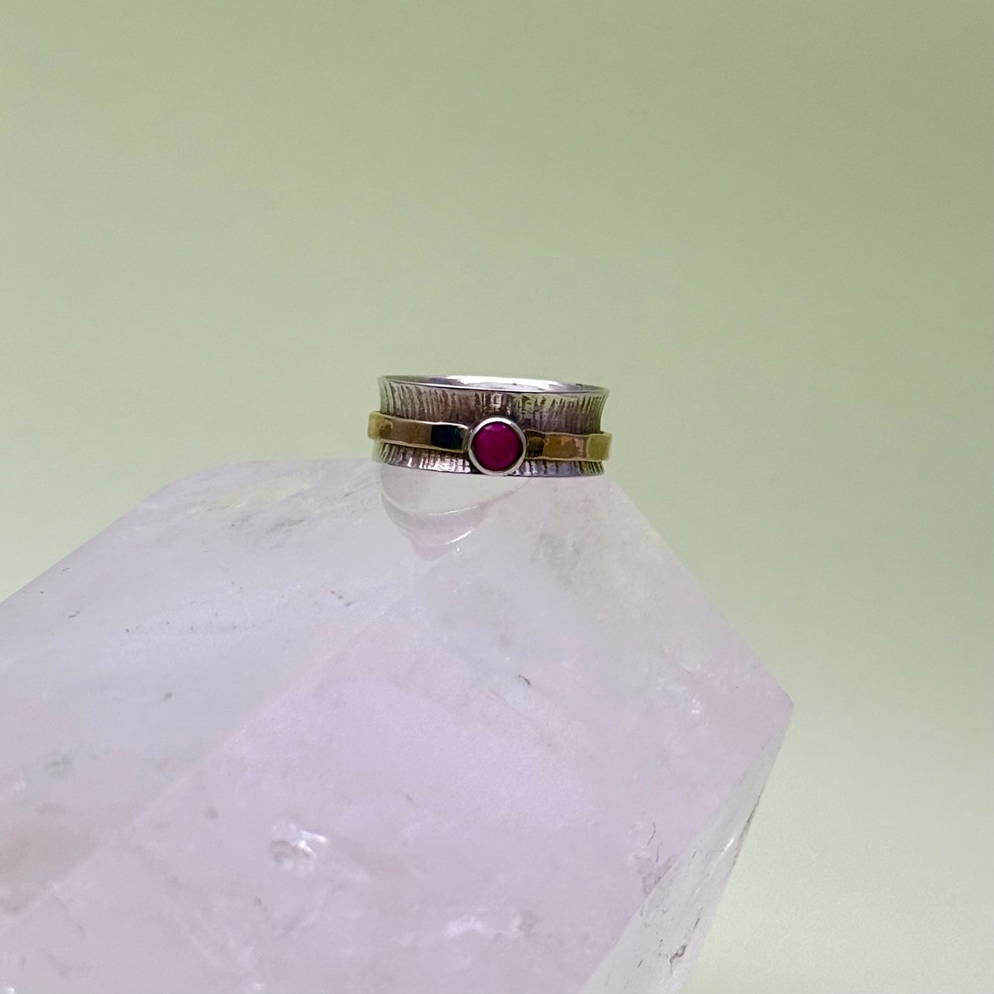 Ruby Brass & Sterling Spinner Ring