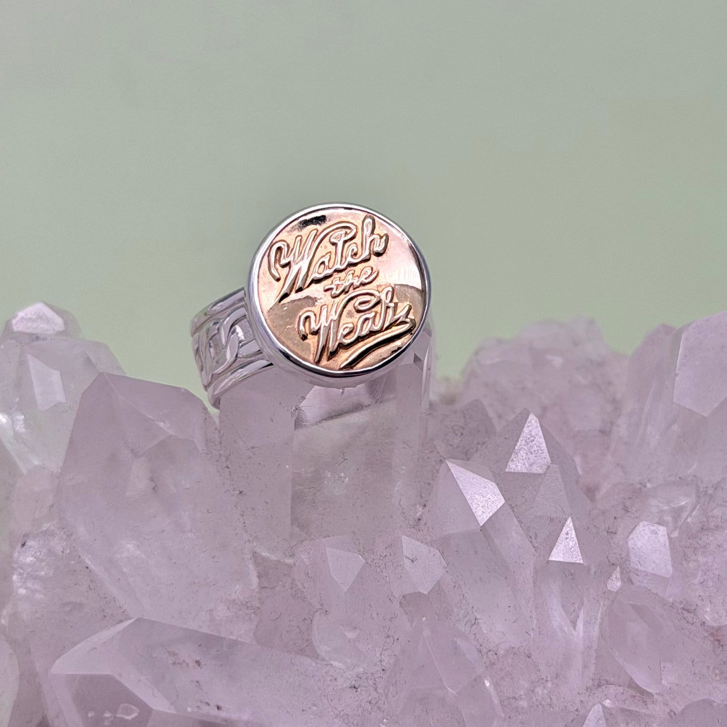 “Watch the Wear” Union Button Sterling Silver Ring Size 9.5